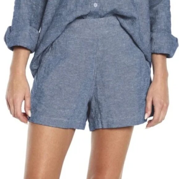 GAP Women's XXL Linen Short Blue Pull On Pockets High Waist NWT - Picture 1 of 14